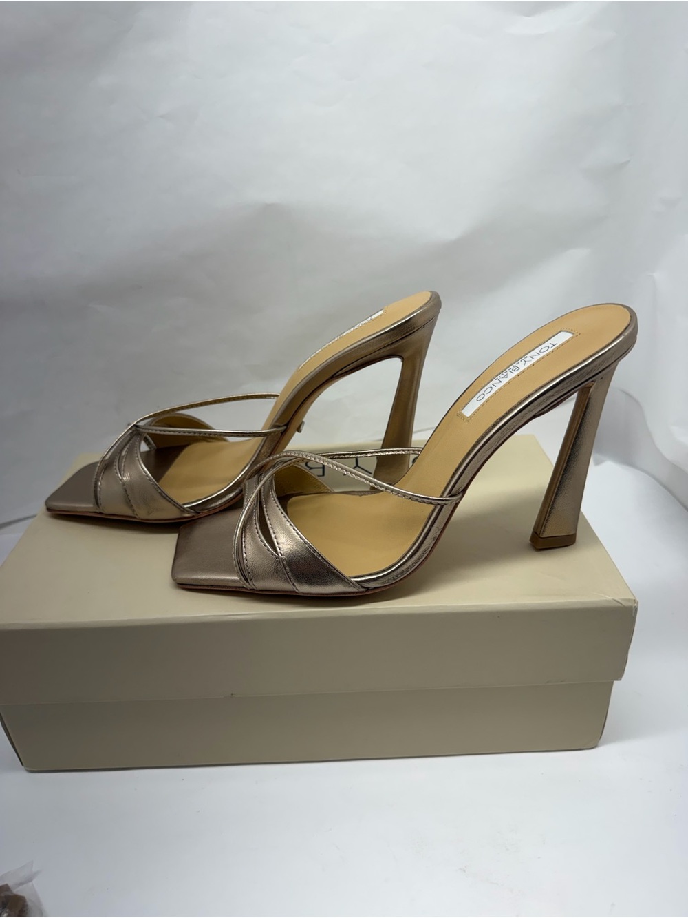 Tony Bianco Vanquish Mule in Amber Metallic open toe high heel pink silver - Picture 4 of 6